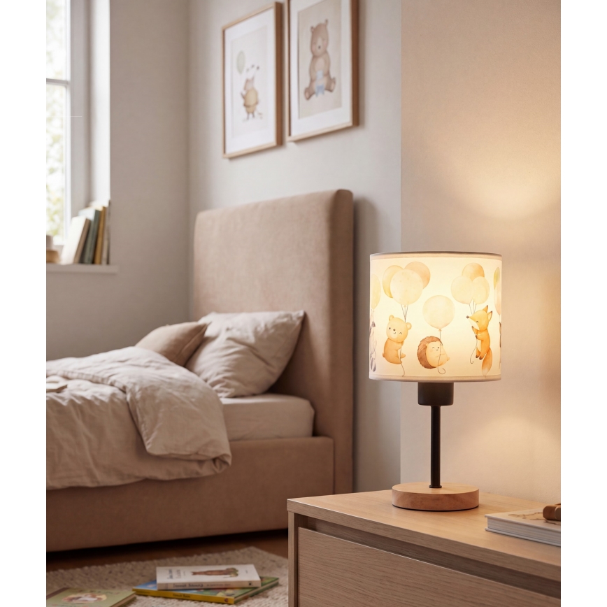 Brilagi - Detská stolová lampa BOBO WOOD 1xE27/25W/230V dub/čierna/biela/zvieratká
