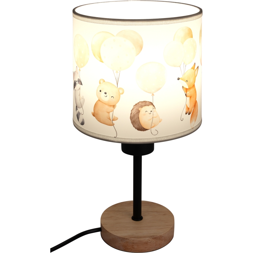 Brilagi - Detská stolová lampa BOBO WOOD 1xE27/25W/230V dub/čierna/biela/zvieratká