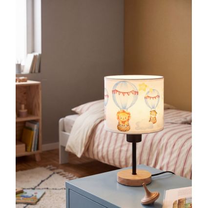 Brilagi - Detská stolná lampa BOBO WOOD 1xE27/25W/230V dub/čierna/biela/zvieratká
