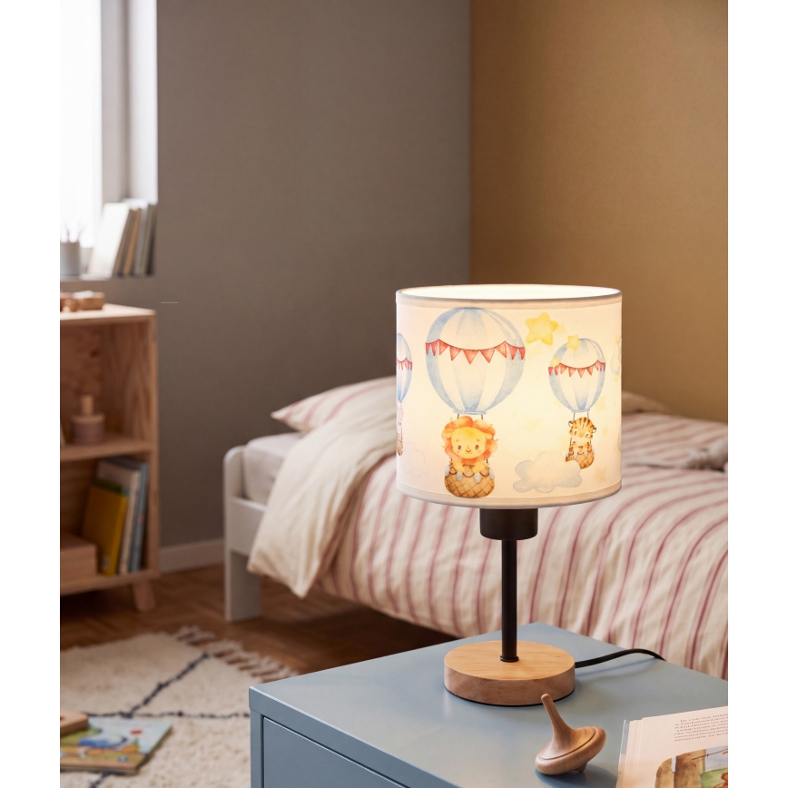 Brilagi - Detská stolná lampa BOBO WOOD 1xE27/25W/230V dub/čierna/biela/zvieratká