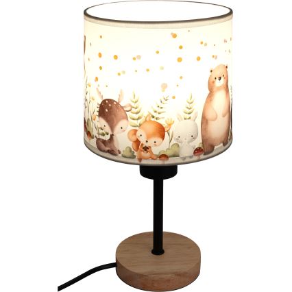 Brilagi - Detská stolná lampa BOBO WOOD 1xE27/25W/230V dub/čierna/biela/zvieratká