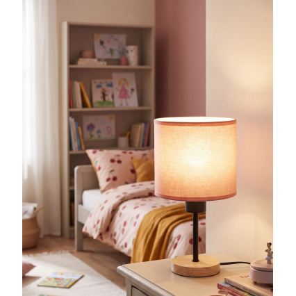 Brilagi - Detská stolná lampa BOBO WOOD 1xE27/25W/230V dub/čierna/ružová