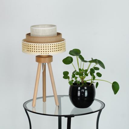 Brilagi - Stolná lampa CEDAR LUNETA 1xE27/15W/230V ratan/hnedá/krémová
