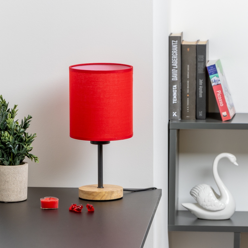 Brilagi - Stolná lampa NUBILA WOOD 1xE27/25W/230V dub/červená
