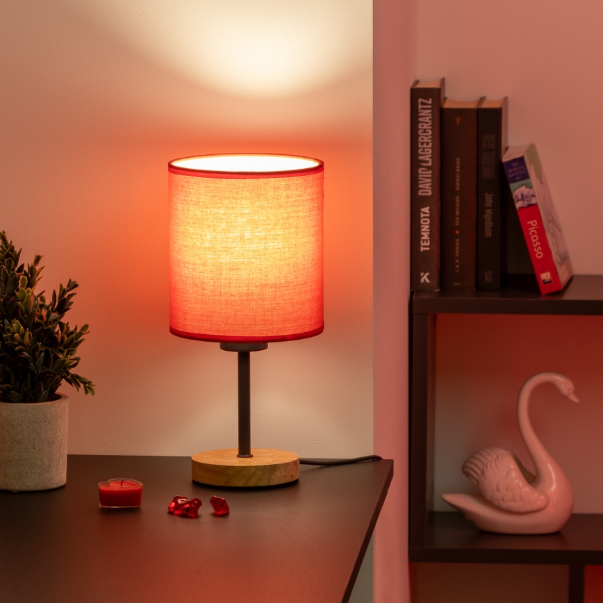 Brilagi - Stolná lampa NUBILA WOOD 1xE27/25W/230V dub/červená