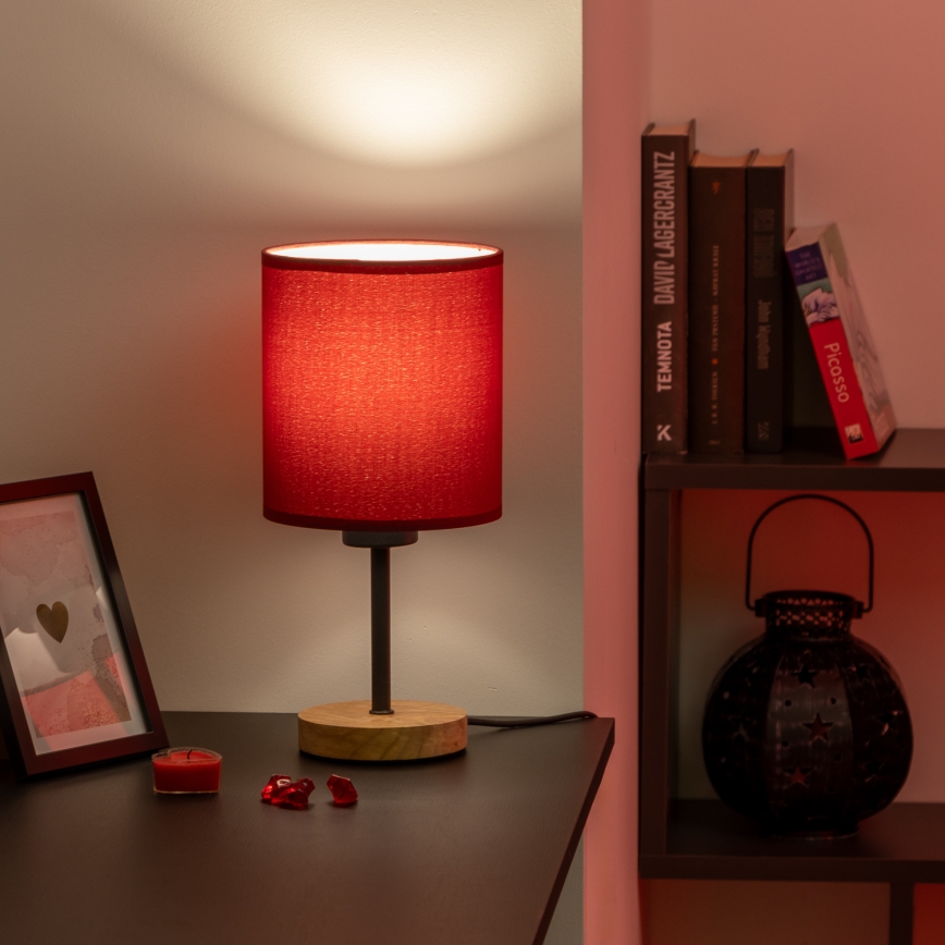 Brilagi - Stolná lampa NUBILA WOOD 1xE27/25W/230V dub/pompejská červená
