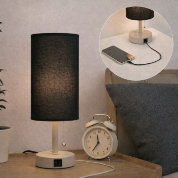 Brilagi - Stolná lampa s USB portom TABLON 1xE27/25W/230V béžová/čierna