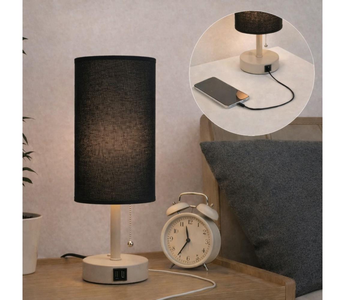 Brilagi - Stolná lampa s USB portom TABLON 1xE27/25W/230V béžová/čierna BG3668+BG3682
