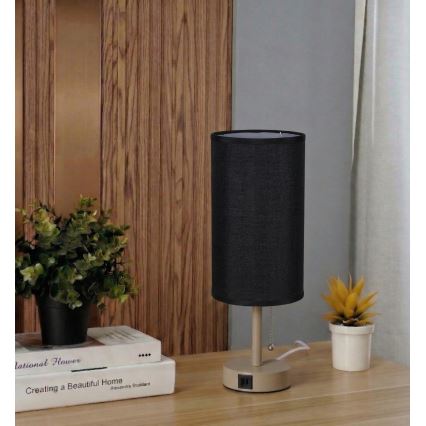 Brilagi - Stolná lampa s USB portom TABLON 1xE27/25W/230V béžová/čierna