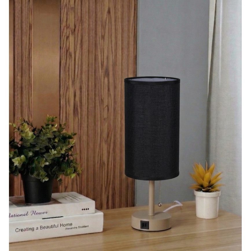 Brilagi - Stolná lampa s USB portom TABLON 1xE27/25W/230V béžová/čierna