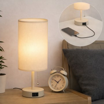 Brilagi - Stolná lampa s USB portom TABLON 1xE27/25W/230V béžová/krémová