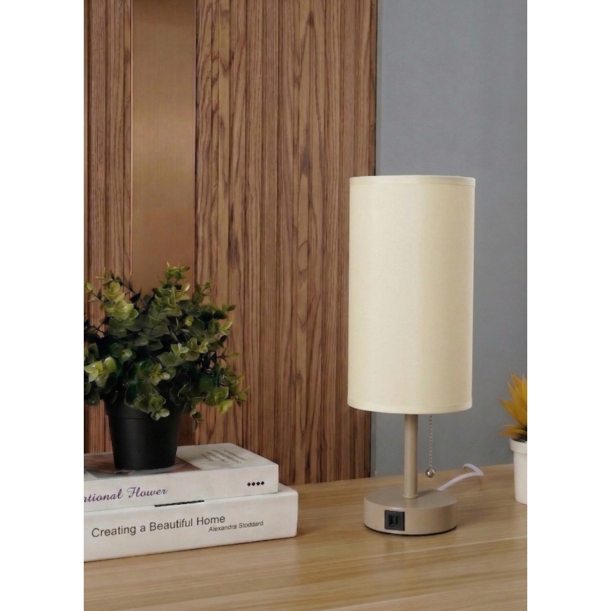 Brilagi - Stolná lampa s USB portom TABLON 1xE27/25W/230V béžová/krémová