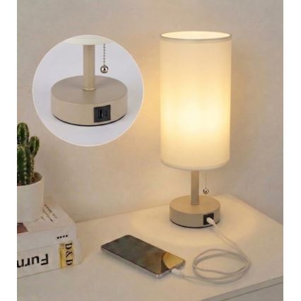 Brilagi - Stolná lampa s USB portom TABLON 1xE27/25W/230V béžová/krémová