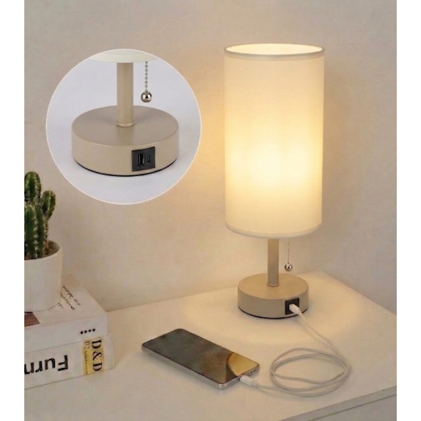 Brilagi - Stolná lampa s USB portom TABLON 1xE27/25W/230V béžová/krémová