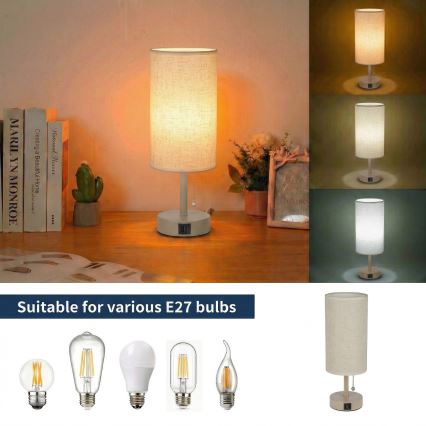 Brilagi - Stolná lampa s USB portom TABLON 1xE27/25W/230V béžová/krémová
