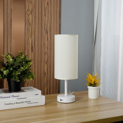 Brilagi - Stolná lampa s USB portom TABLON 1xE27/25W/230V biela/krémová