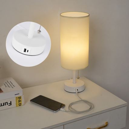Brilagi - Stolná lampa s USB portom TABLON 1xE27/25W/230V biela/krémová