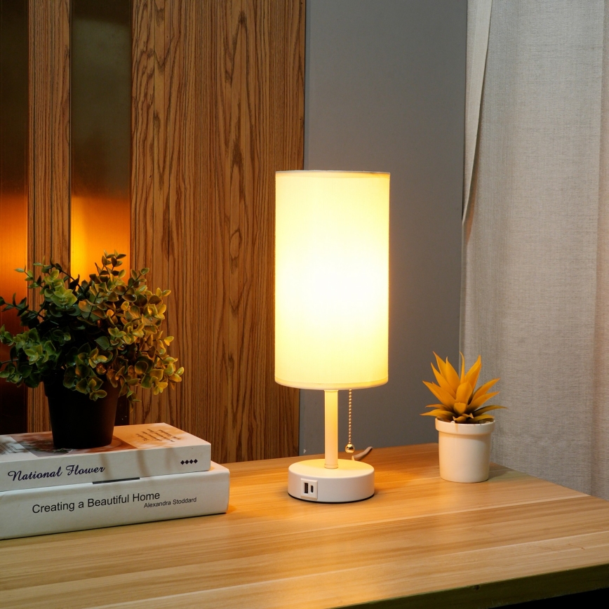 Brilagi - Stolná lampa s USB portom TABLON 1xE27/25W/230V biela/krémová