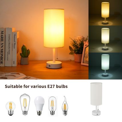 Brilagi - Stolná lampa s USB portom TABLON 1xE27/25W/230V biela/krémová