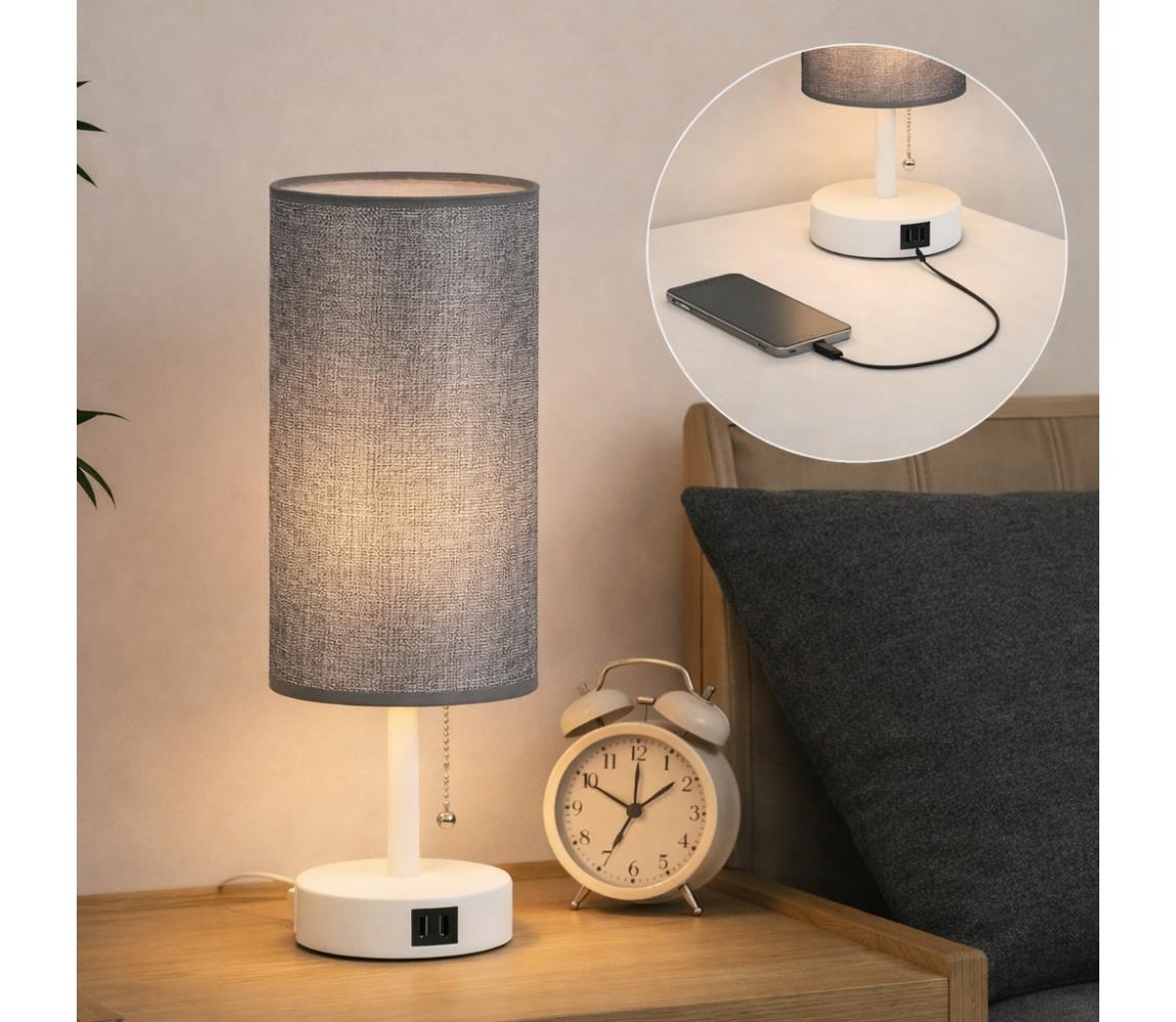 Brilagi - Stolná lampa s USB portom TABLON 1xE27/25W/230V biela/sivá BG3667+BG3683