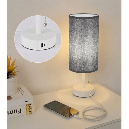 Brilagi - Stolná lampa s USB portom TABLON 1xE27/25W/230V biela/sivá
