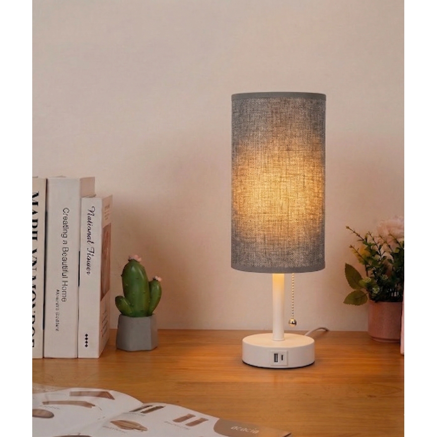 Brilagi - Stolná lampa s USB portom TABLON 1xE27/25W/230V biela/sivá