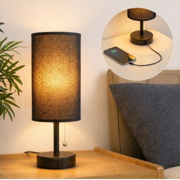 Brilagi - Stolná lampa s USB portom TABLON 1xE27/25W/230V čierna