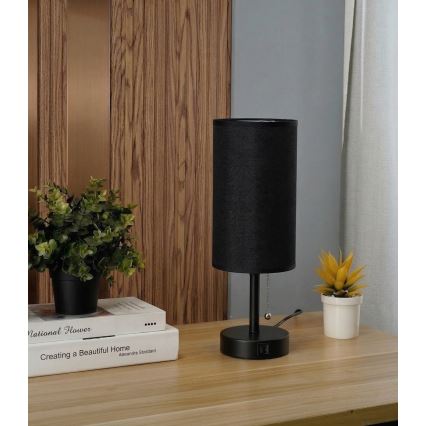 Brilagi - Stolná lampa s USB portom TABLON 1xE27/25W/230V čierna
