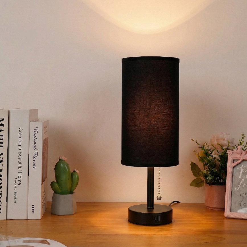Brilagi - Stolná lampa s USB portom TABLON 1xE27/25W/230V čierna