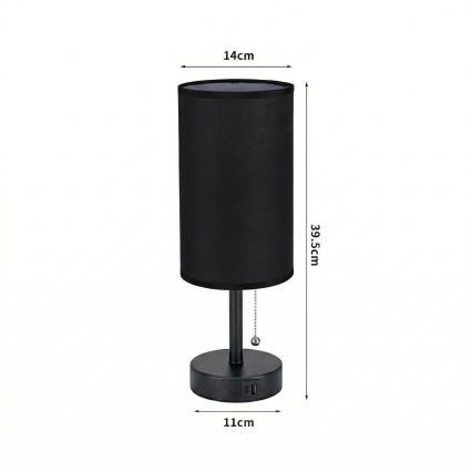 Brilagi - Stolná lampa s USB portom TABLON 1xE27/25W/230V čierna