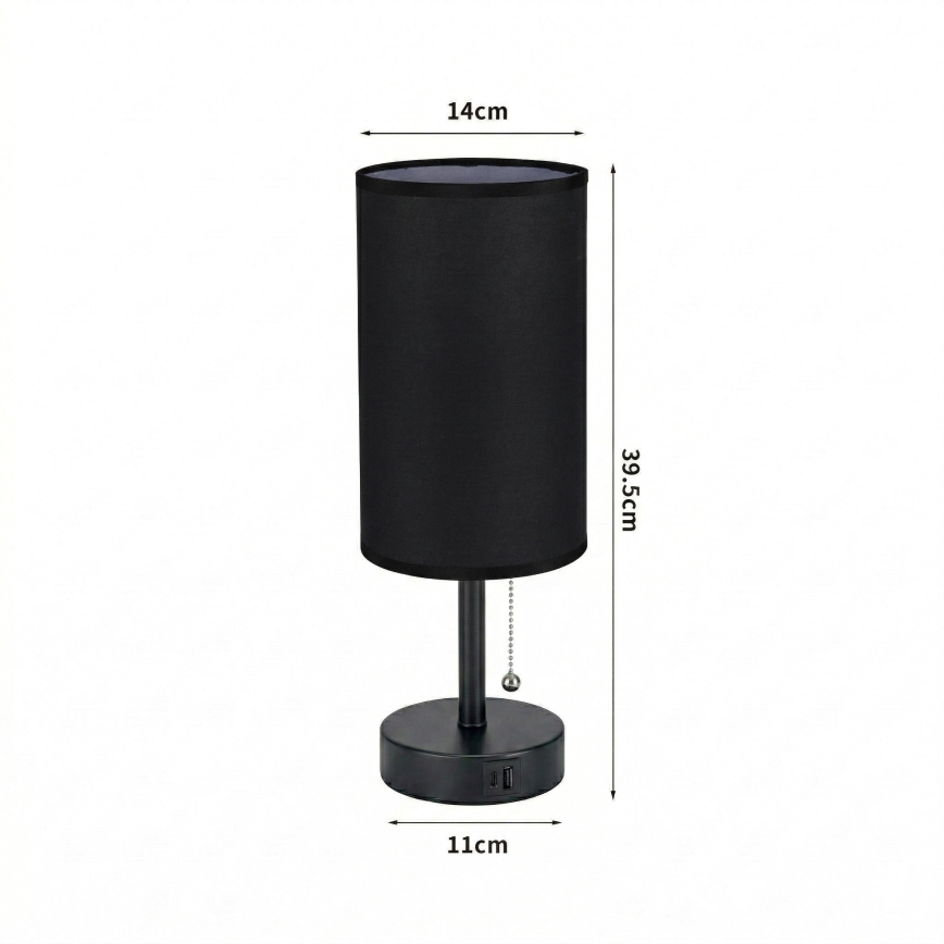 Brilagi - Stolná lampa s USB portom TABLON 1xE27/25W/230V čierna