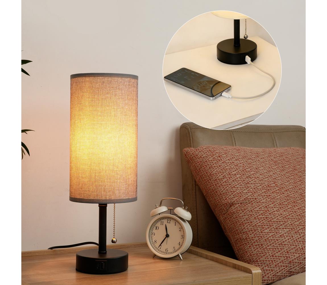 Brilagi - Stolná lampa s USB portom TABLON 1xE27/25W/230V čierna/sivá BRI594