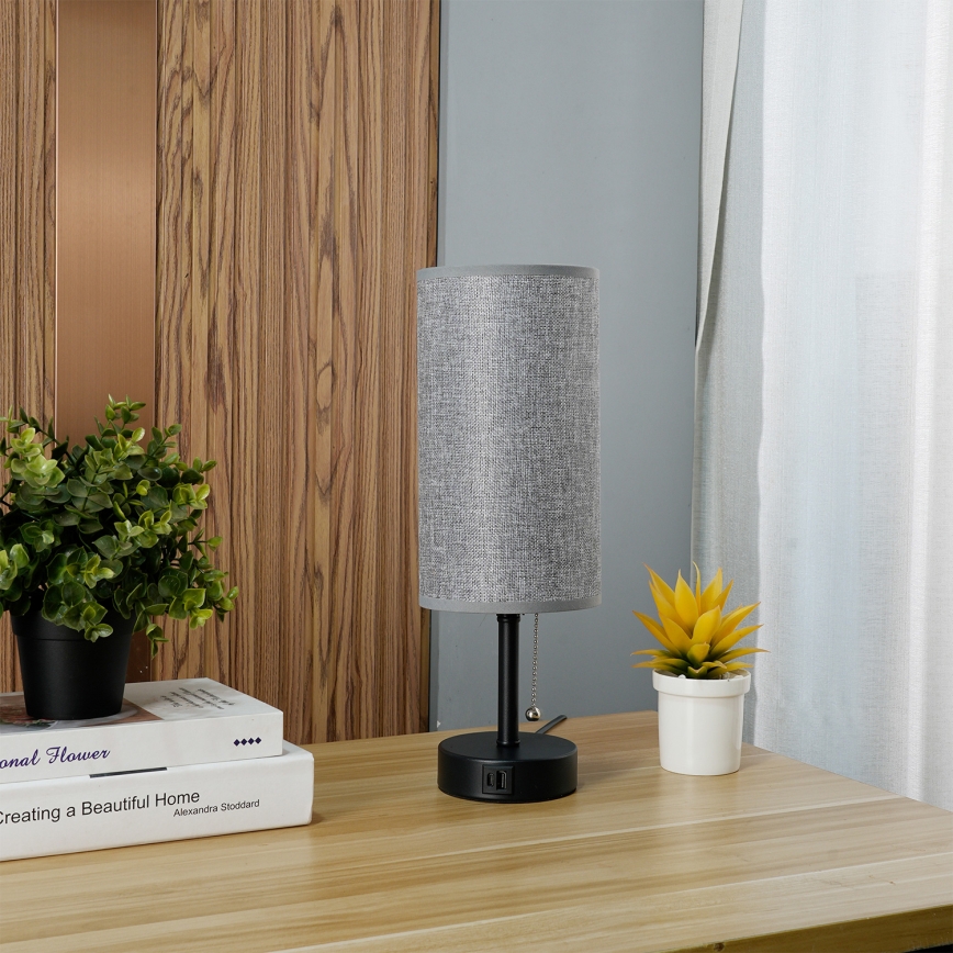 Brilagi - Stolná lampa s USB portom TABLON 1xE27/25W/230V čierna/sivá