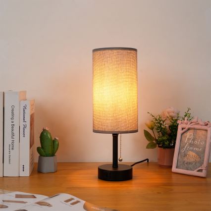 Brilagi - Stolná lampa s USB portom TABLON 1xE27/25W/230V čierna/sivá