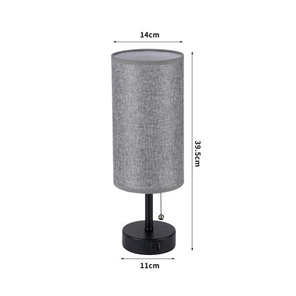 Brilagi - Stolná lampa s USB portom TABLON 1xE27/25W/230V čierna/sivá