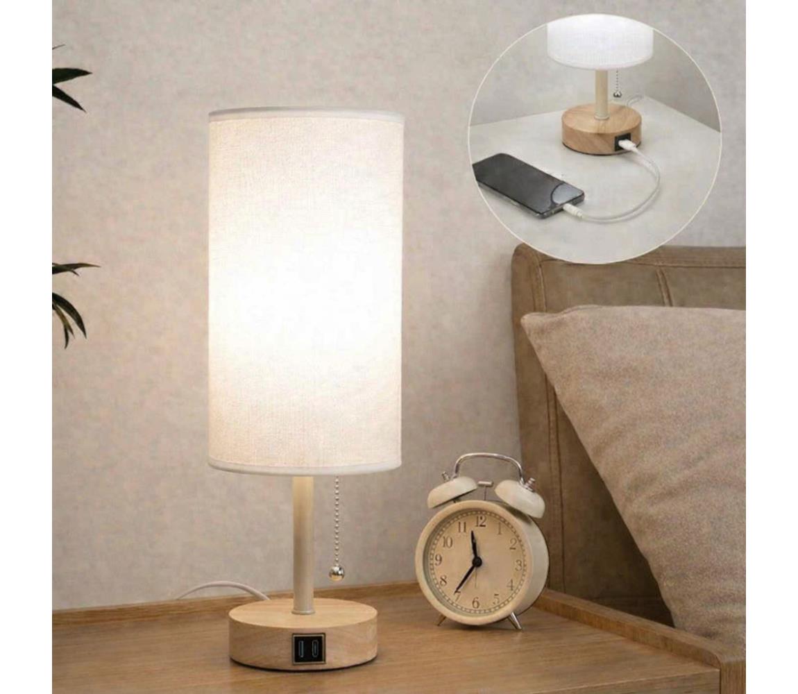 Brilagi - Stolná lampa s USB portom TABLON 1xE27/25W/230V dub/béžová/biela BG3675+BG3680