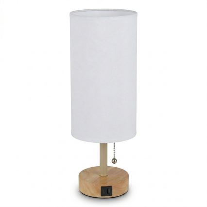 Brilagi - Stolná lampa s USB portom TABLON 1xE27/25W/230V dub/béžová/biela