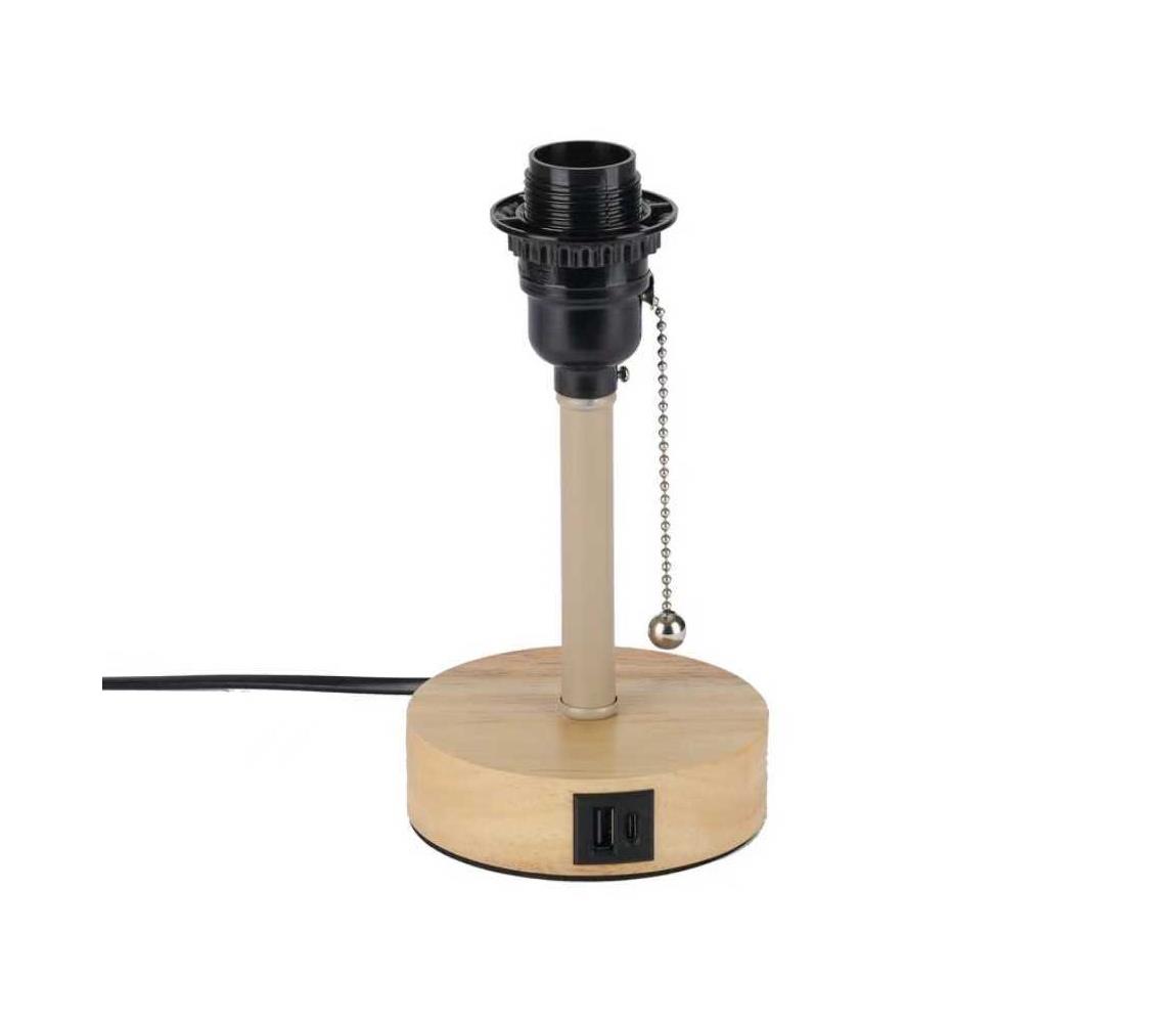 Brilagi - Stolná lampa s USB portom TABLON 1xE27/25W/230V dub/béžová BRI598