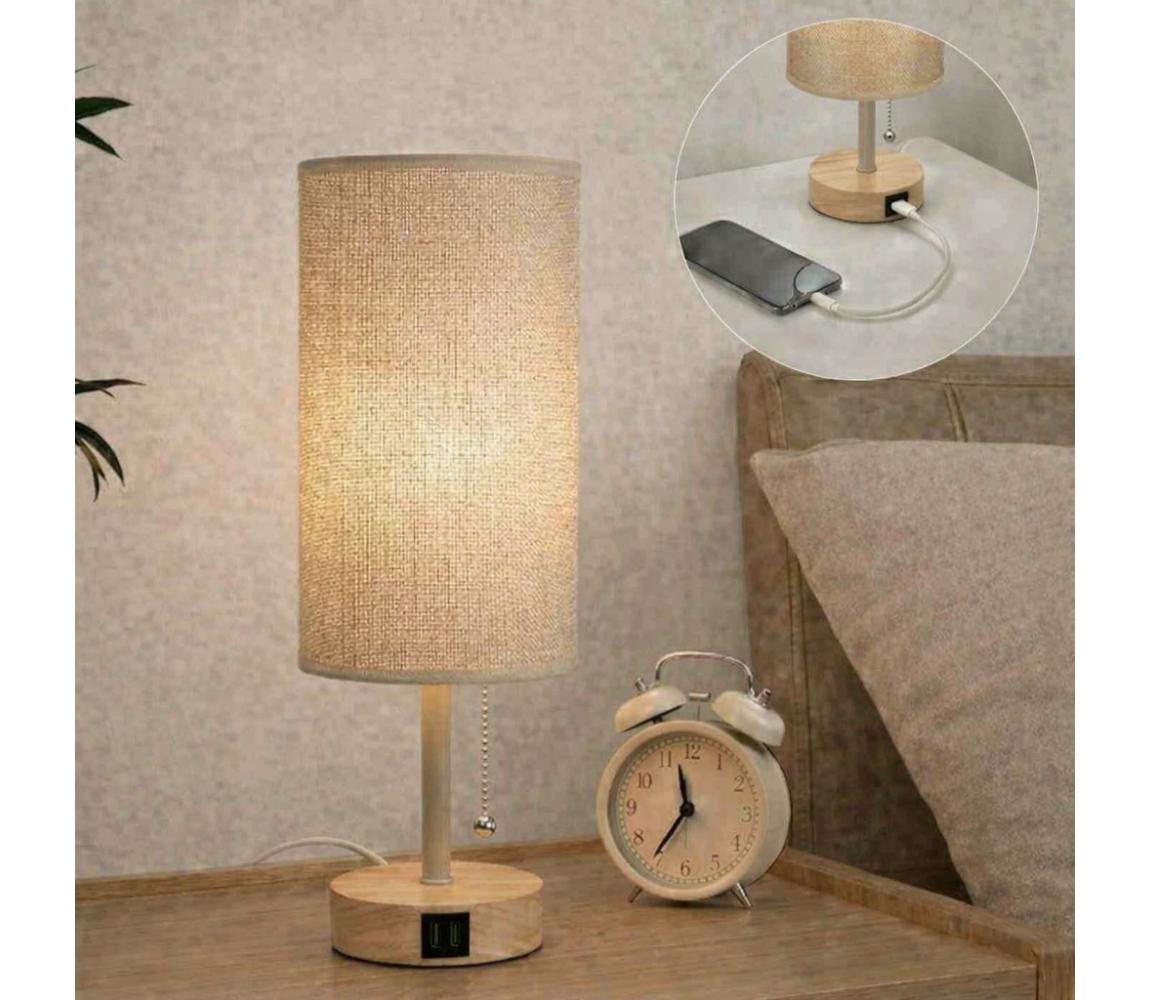 Brilagi - Stolná lampa s USB portom TABLON 1xE27/25W/230V dub/béžová BG3675+BG3684