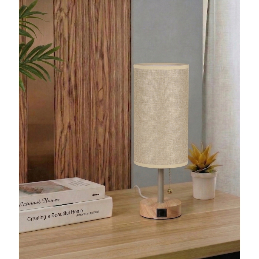 Brilagi - Stolná lampa s USB portom TABLON 1xE27/25W/230V dub/béžová