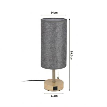 Brilagi - Stolná lampa s USB portom TABLON 1xE27/25W/230V dub/béžová/sivá