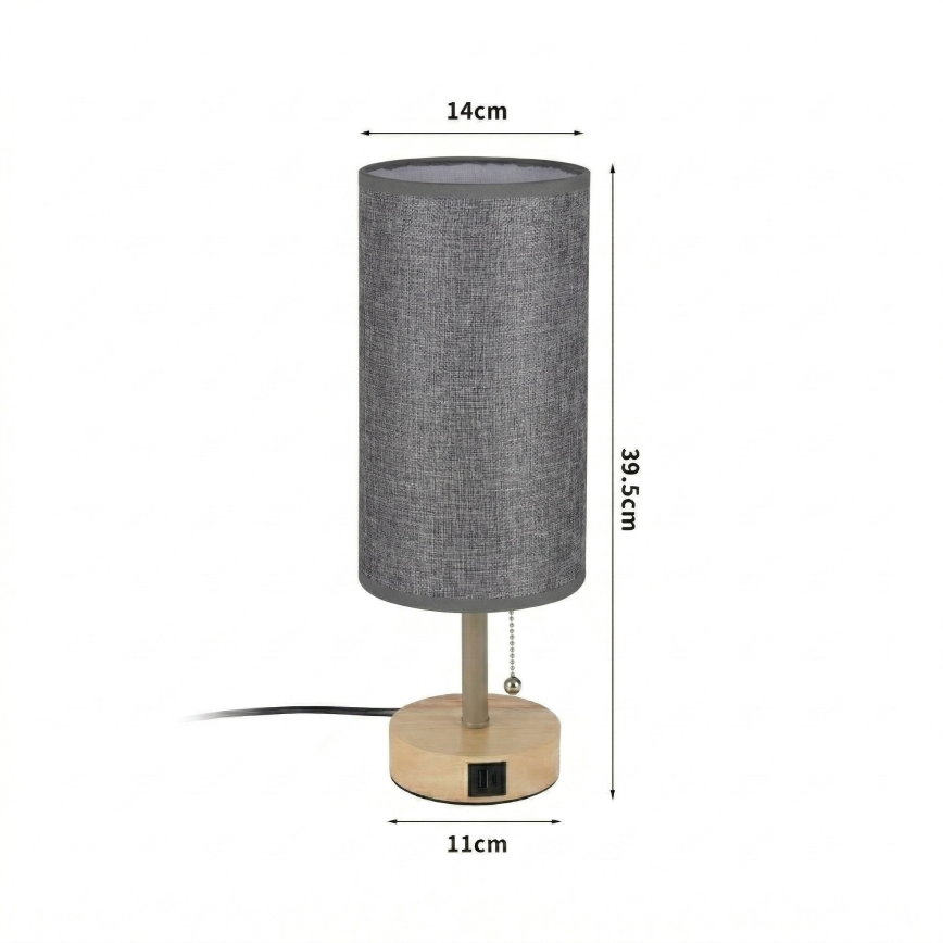 Brilagi - Stolná lampa s USB portom TABLON 1xE27/25W/230V dub/béžová/sivá