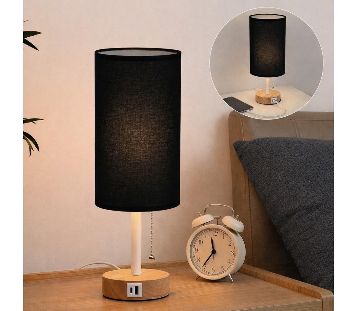 Brilagi - Stolná lampa s USB portom TABLON 1xE27/25W/230V dub/biela/čierna BG3674+BG3682