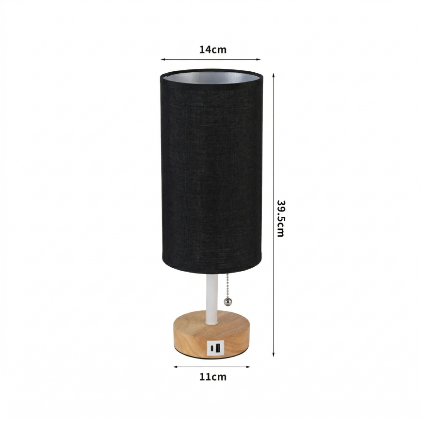 Brilagi - Stolná lampa s USB portom TABLON 1xE27/25W/230V dub/biela/čierna