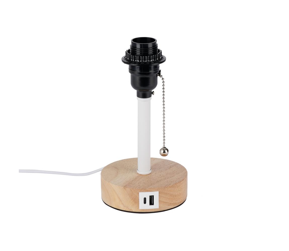 Brilagi - Stolná lampa s USB portom TABLON 1xE27/25W/230V dub/biela BRI597