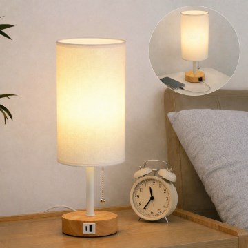 Brilagi - Stolná lampa s USB portom TABLON 1xE27/25W/230V dub/biela