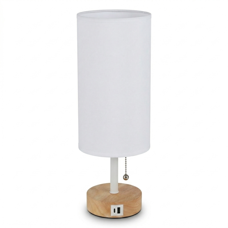 Brilagi - Stolná lampa s USB portom TABLON 1xE27/25W/230V dub/biela