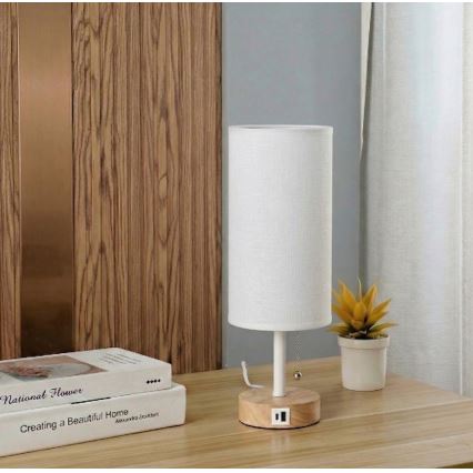 Brilagi - Stolná lampa s USB portom TABLON 1xE27/25W/230V dub/biela