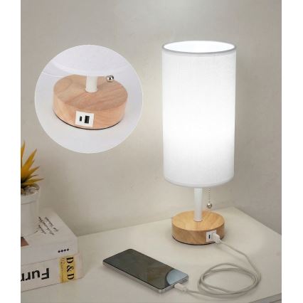 Brilagi - Stolná lampa s USB portom TABLON 1xE27/25W/230V dub/biela