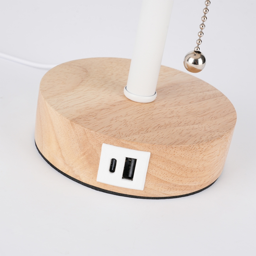Brilagi - Stolná lampa s USB portom TABLON 1xE27/25W/230V dub/biela/šedá